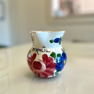 Vintage Italian Casarsa Pitcher- Hand Painted Floral Ceramic Pitcher